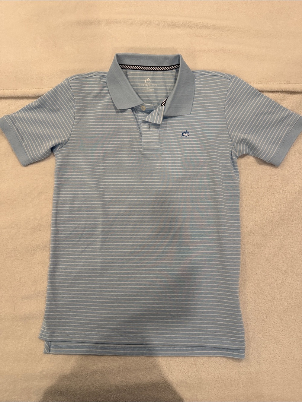 Southern Tide Light Blue and White Striped Polo